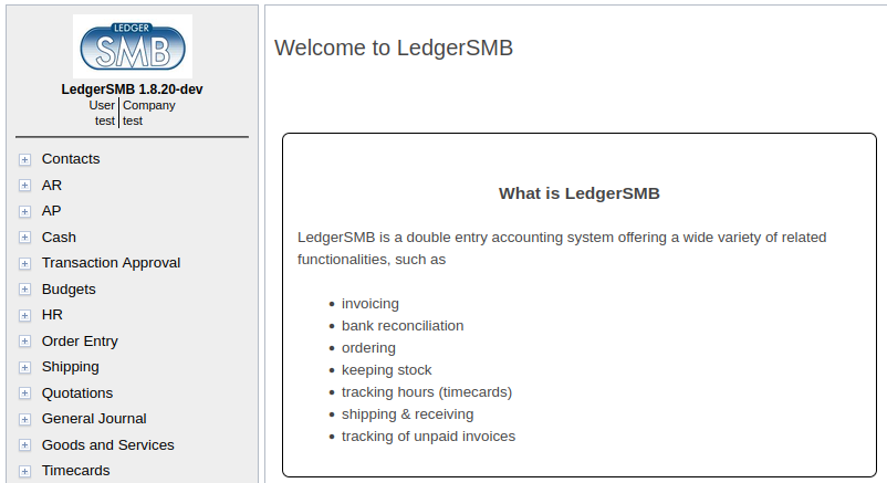 Initial application screen