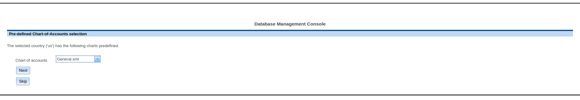 Chart of accounts selection step 2 (country-chart & gifi selection)
