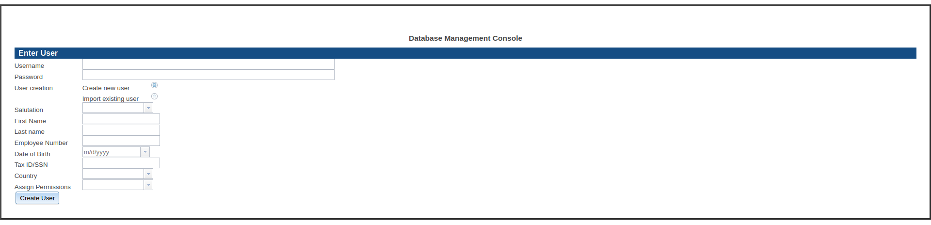 Creation of the first user