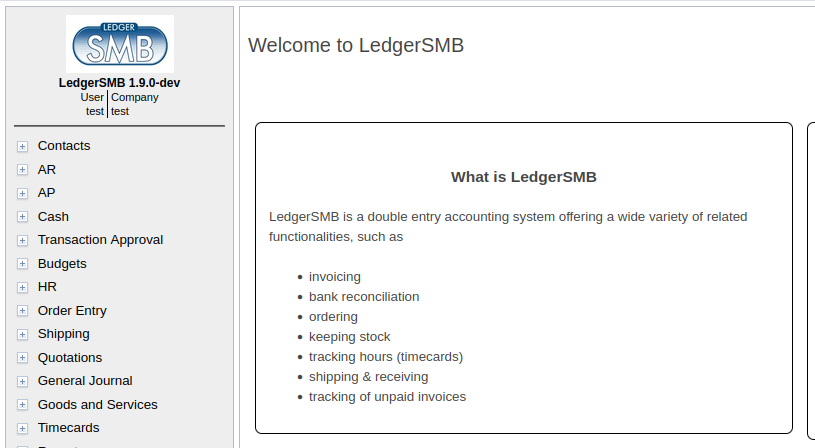 Initial application screen