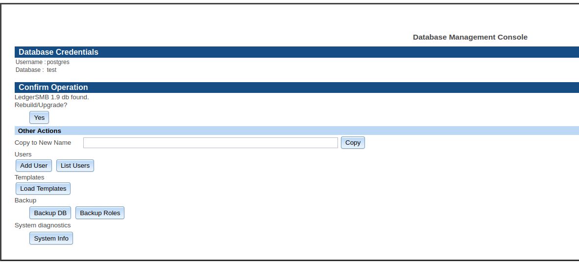 Database management console (setup.pl)