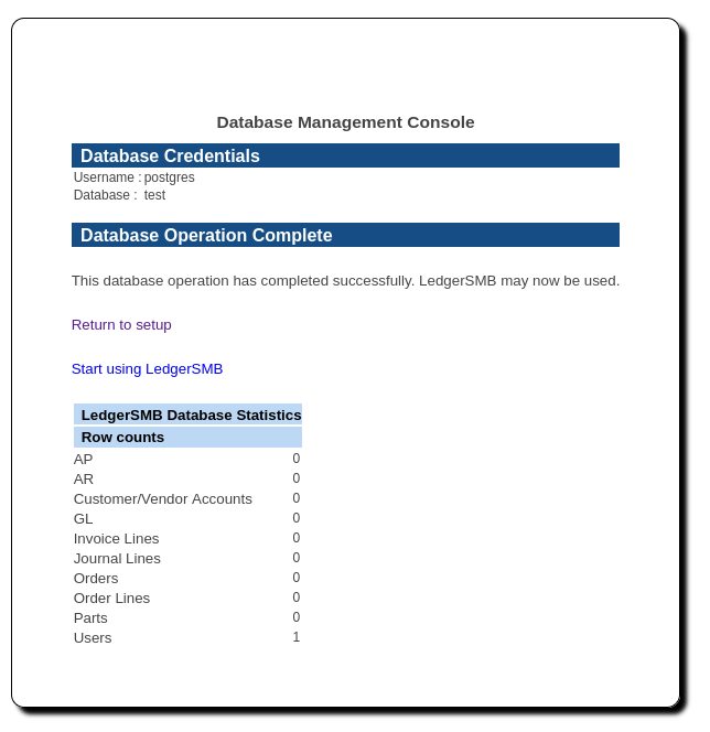 Confirmation of database creation (completed)