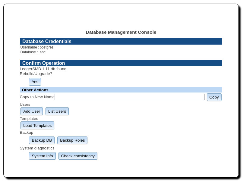 Database management console (setup.pl)