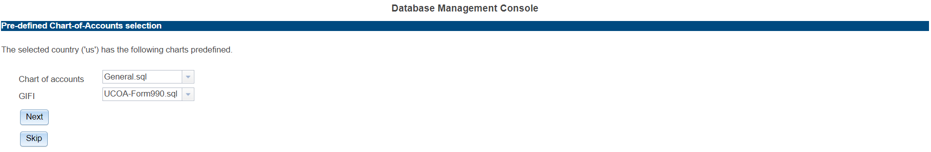 Chart of accounts selection step 2 (country-chart & gifi selection)