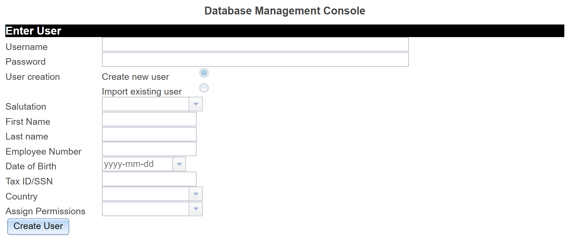 Creation of the first user